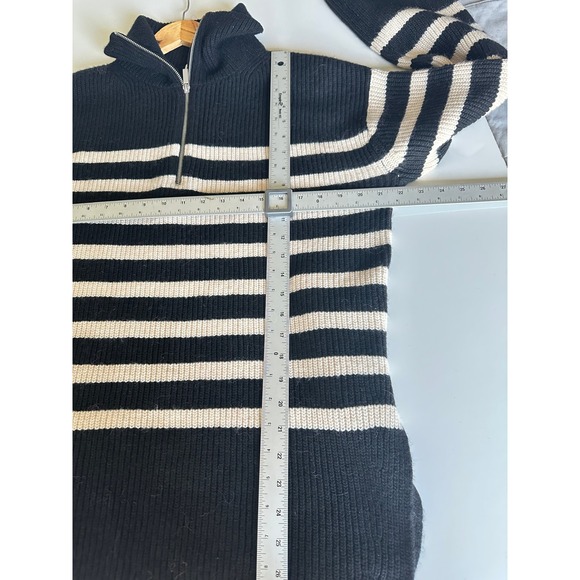 H & M Sweater Knit Wool Blend Striped Black/Cream Half Zip Pullover Oversized XS - Picture 8 of 8